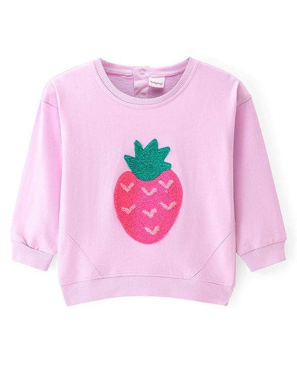 Babyhug Cotton Full Sleeves Sweatshirt With Sequinned Strawberry - Light Pink