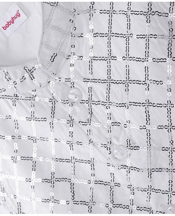 Babyhug Full Sleeves Solid Kurta Pyjama Set with Sequenced Embroidered Jacket - White & Silver