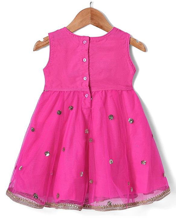 Babyhug Woven Ethnic Dress with Three Fourth Sleeves Shrug & Sequin Detailing & Floral Embroidery - Dark Pink & Sea Green
