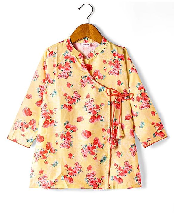 Babyhug Cambric Woven Full Sleeves Floral Printed Kurta Dhoti Set - Yellow & Orange