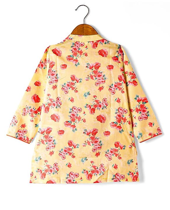 Babyhug Cambric Woven Full Sleeves Floral Printed Kurta Dhoti Set - Yellow & Orange