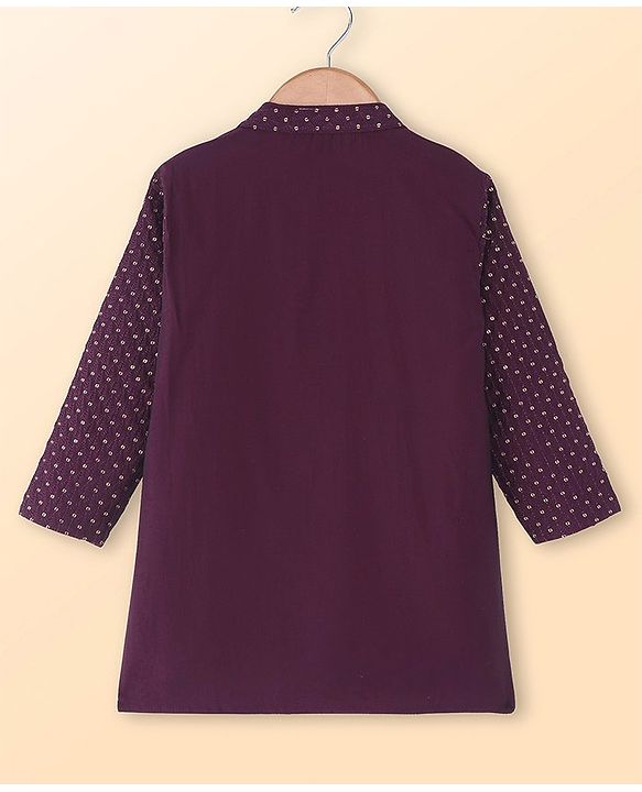 Babyhug Woven Full Sleeves Kurta Pyjama Set With Sequin Embroidery - Wine