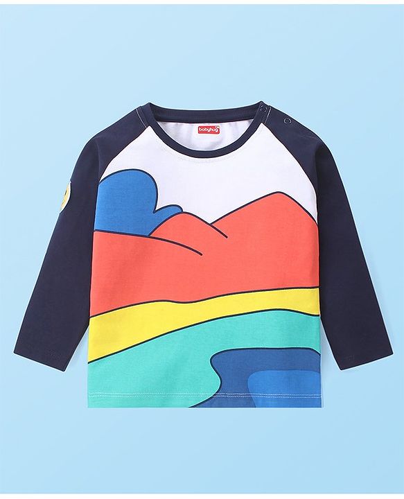 Babyhug Cotton Knit Raglan Sleeves T-Shirt With Graphics - Navy Blue