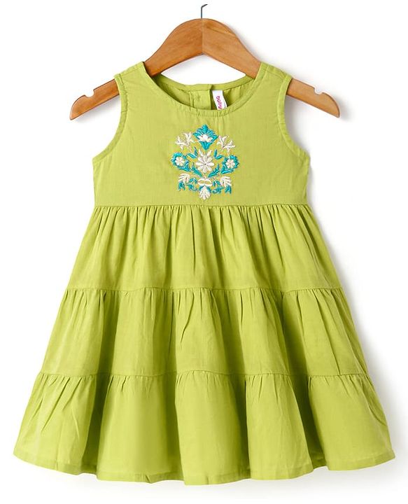 Babyhug Cotton Woven Tiered Frock with Three Fourth Sleeves Floral Printed Tie Up Shrug - Limegreen