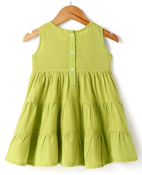 Babyhug Cotton Woven Tiered Frock with Three Fourth Sleeves Floral Printed Tie Up Shrug - Limegreen