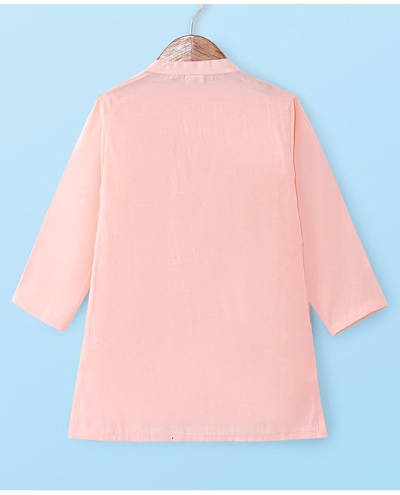 Babyhug Woven Kurta Pyjama Set With Sequin Embroidered Jacket - Coral