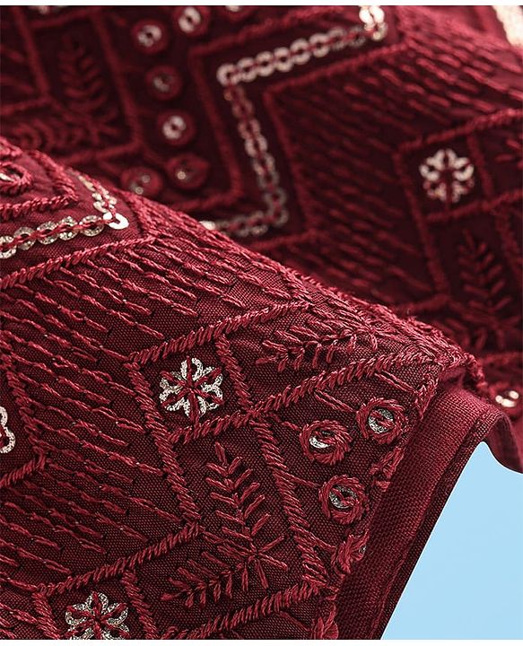 Babyhug Woven Full Sleeves Sequin Embroidered Kurta Pyjama Set - Maroon