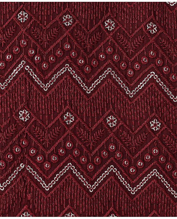 Babyhug Woven Full Sleeves Sequin Embroidered Kurta Pyjama Set - Maroon