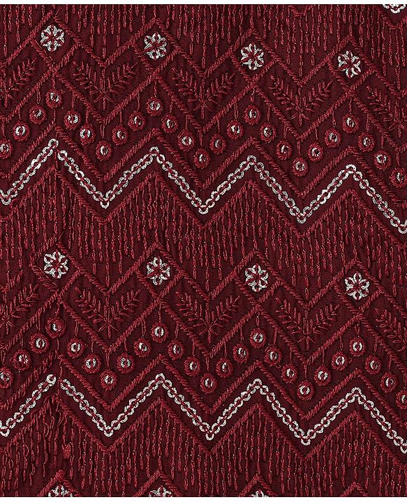 Babyhug Woven Full Sleeves Sequin Embroidered Kurta Pyjama Set - Maroon