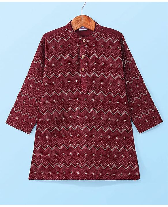 Babyhug Woven Full Sleeves Sequin Embroidered Kurta Pyjama Set - Maroon