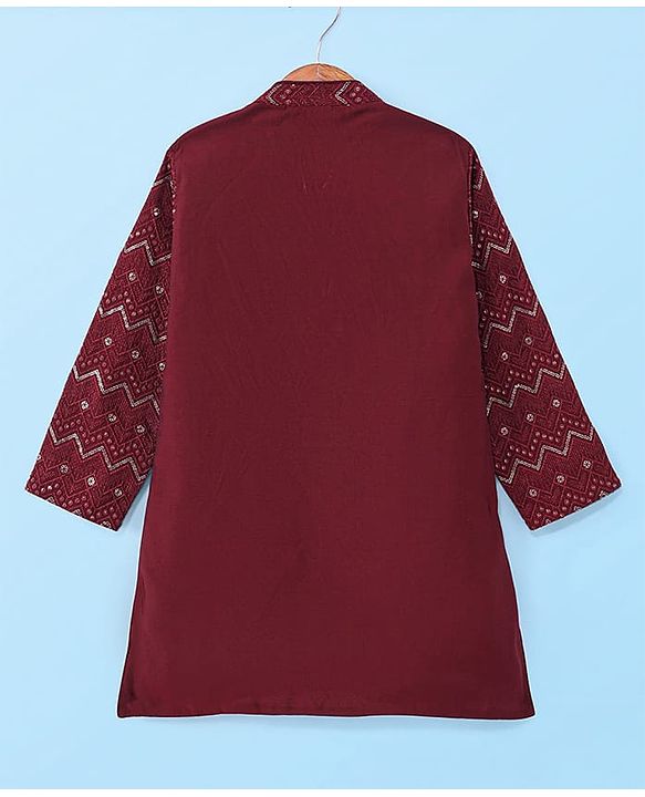 Babyhug Woven Full Sleeves Sequin Embroidered Kurta Pyjama Set - Maroon