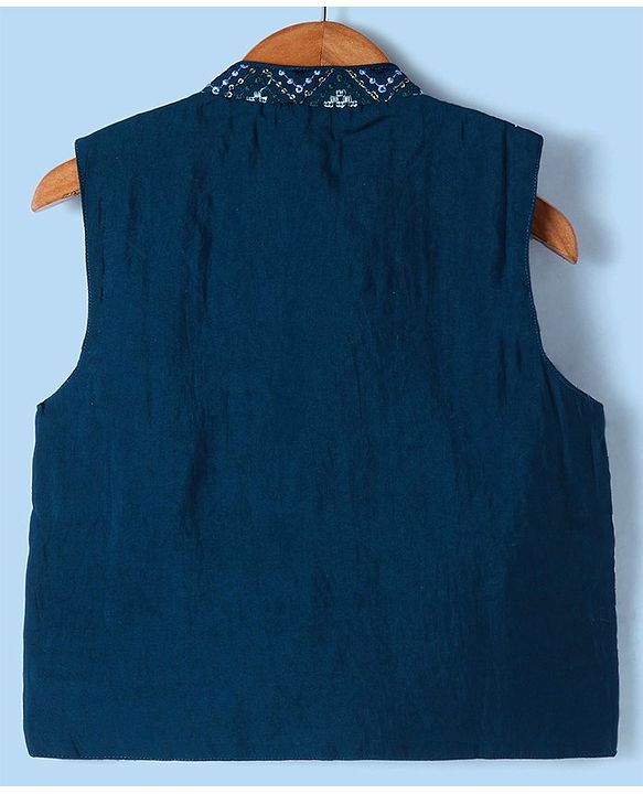 Babyhug Woven Full Sleeves Solid Colour Kurta & Pyjama Set with Embroidered  Jacket - Dark  Green