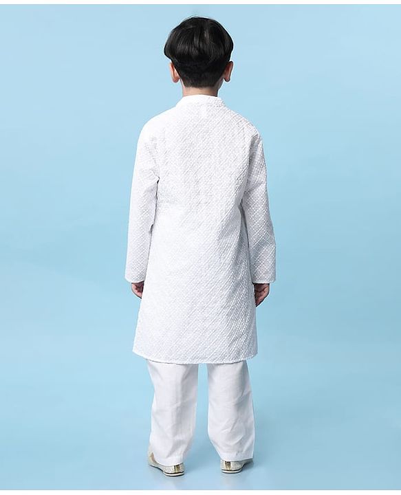 Babyhug Cotton Woven Full Sleeves Solid Embroidered Kurta Pyjama Set - White
