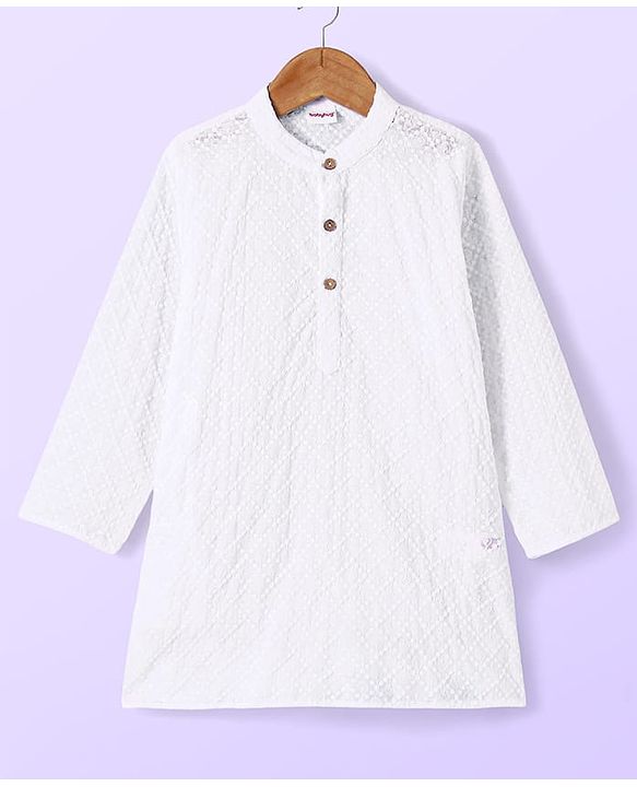 Babyhug Cotton Woven Full Sleeves Solid Embroidered Kurta Pyjama Set - White