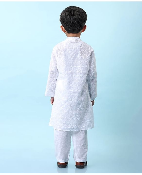 Babyhug Cotton Woven Full Sleeves Solid Embroidered Kurta Pyjama Set - White