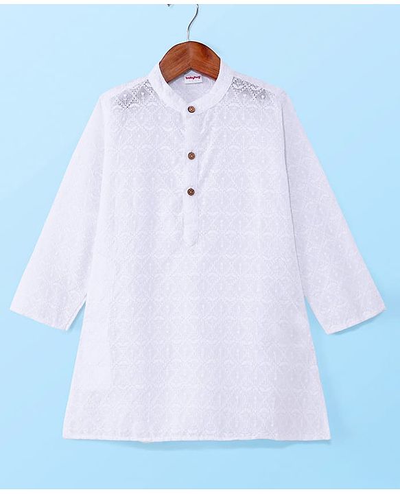 Babyhug Cotton Woven Full Sleeves Solid Embroidered Kurta Pyjama Set - White