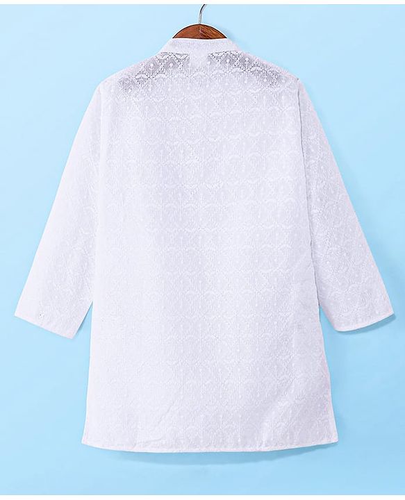 Babyhug Cotton Woven Full Sleeves Solid Embroidered Kurta Pyjama Set - White