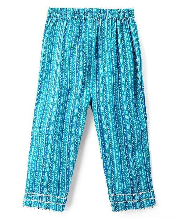 Babyhug Cotton Woven Three Fourth Sleeves Kurti Salwar Set with Dupatta & Floral Print - Aqua Blue