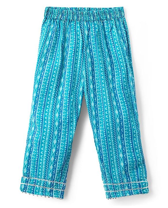 Babyhug Cotton Woven Three Fourth Sleeves Kurti Salwar Set with Dupatta & Floral Print - Aqua Blue