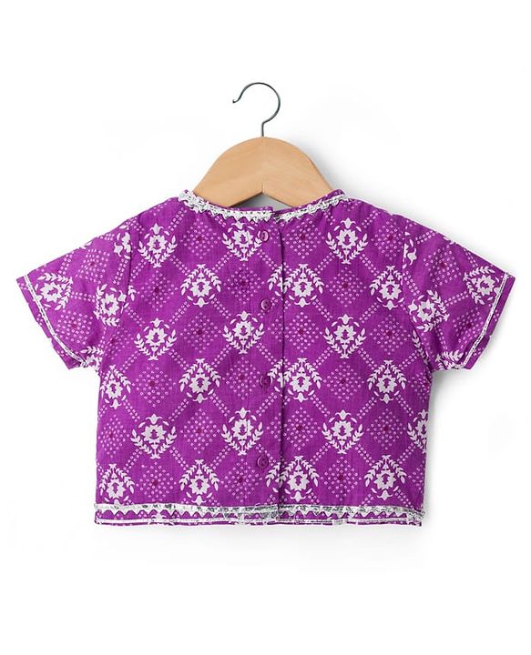 Babyhug Cotton Woven Half Sleeves Lehenga Choli Set With Floral Print & Dupatta - Purple