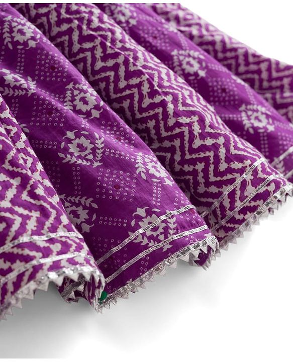 Babyhug Cotton Woven Half Sleeves Lehenga Choli Set With Floral Print & Dupatta - Purple