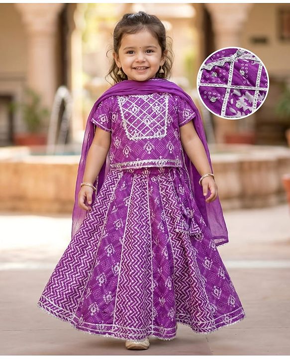 Babyhug Cotton Woven Half Sleeves Lehenga Choli Set With Floral Print & Dupatta - Purple