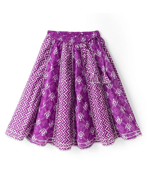 Babyhug Cotton Woven Half Sleeves Lehenga Choli Set With Floral Print & Dupatta - Purple