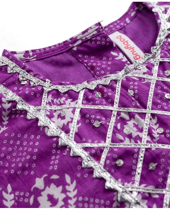 Babyhug Cotton Woven Half Sleeves Lehenga Choli Set With Floral Print & Dupatta - Purple