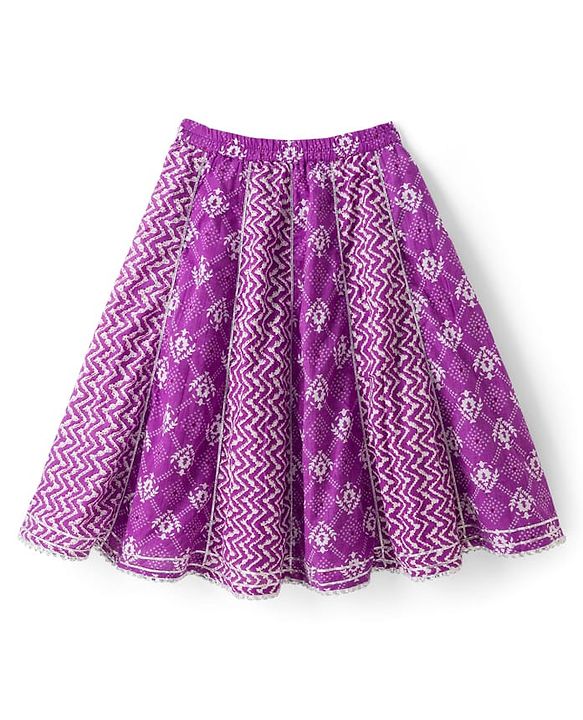 Babyhug Cotton Woven Half Sleeves Lehenga Choli Set With Floral Print & Dupatta - Purple