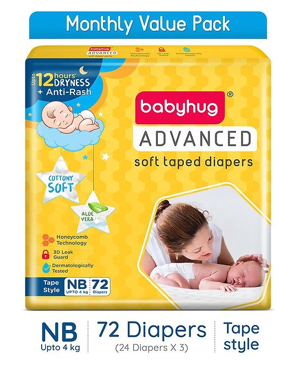 Babyhug Advanced Tape Style Diapers New Born Size - 10 Pieces