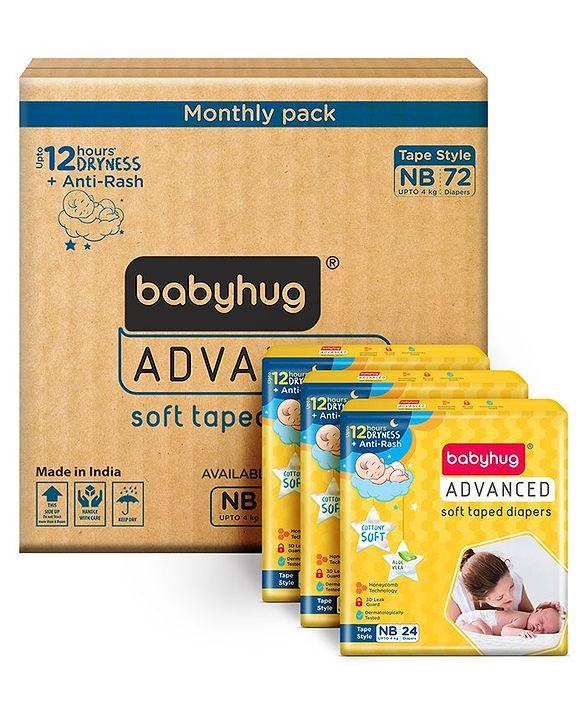 Babyhug Advanced Tape Style Diapers New Born Size - 10 Pieces
