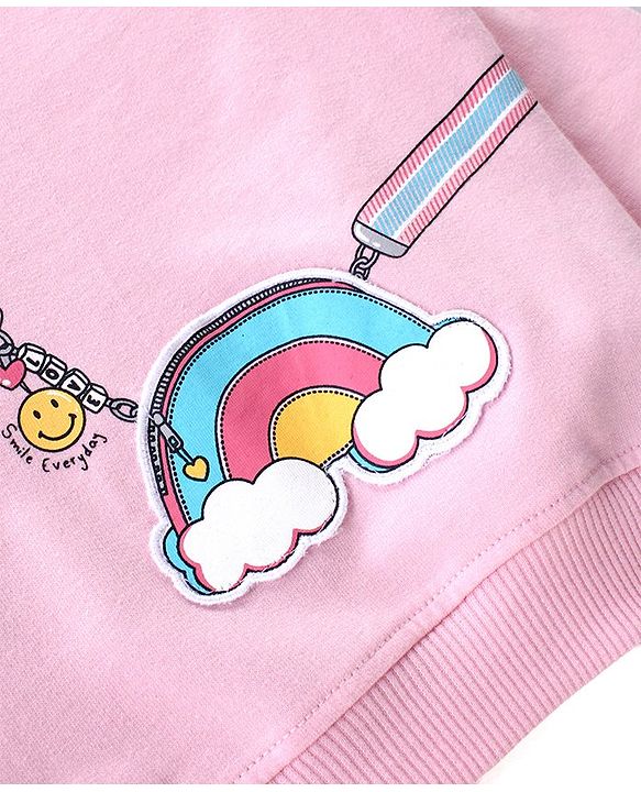 Babyhug Cotton Knit Full Sleeves Top & Lounge Pants Set With Rainbow Print - Pink & Blue