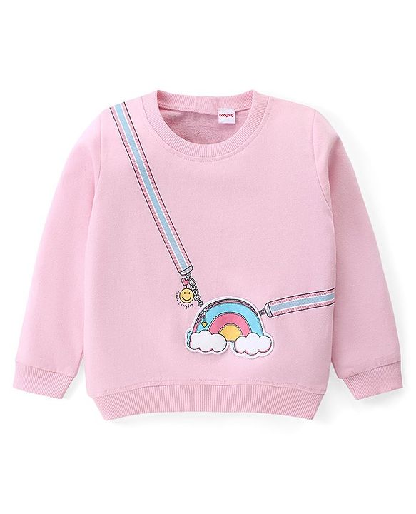 Babyhug Cotton Knit Full Sleeves Top & Lounge Pants Set With Rainbow Print - Pink & Blue