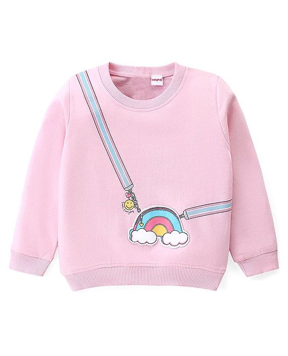 Babyhug Cotton Knit Full Sleeves Top & Lounge Pants Set With Rainbow Print - Pink & Blue