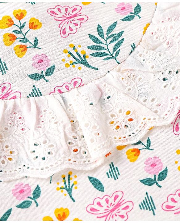Babyhug Single Jersey Knit Full Sleeves Floral Printed Top & Pants Set - Yellow & White