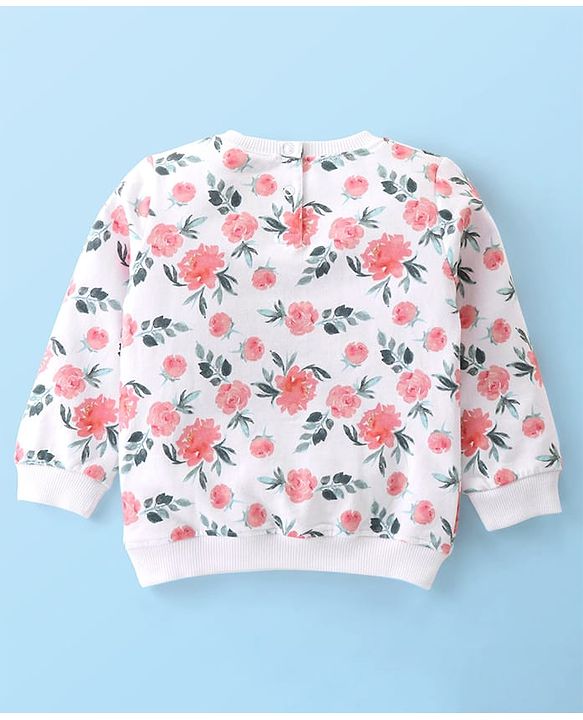 Babyhug Single Jersey Knit Full Sleeves Tee & Pant Set with Floral Print - White & Pink