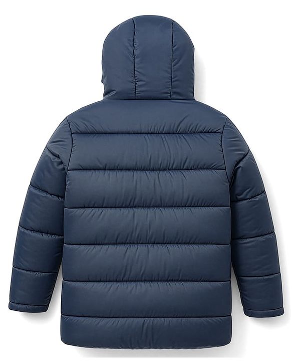Pine Kids Woven Full Sleeves Padded Hooded Jacket With Butterfly Patch Applique - Navy Blue