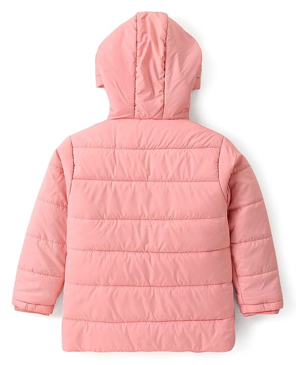 Pine Kids Woven Full Sleeves Front Open Padded Hooded Jacket with Rainbow Patch Detailing - Dusty Pink