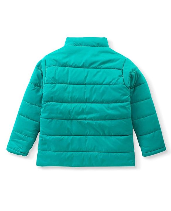 Pine Kids Woven Full Sleeves High Neck Front Open Padded Quilted Jacket With Rainbow Patch Detailing - Green