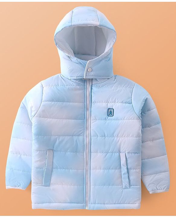 Pine Kids Woven Full Sleeves Padded Hooded Jacket With Patch Detailing - Blue