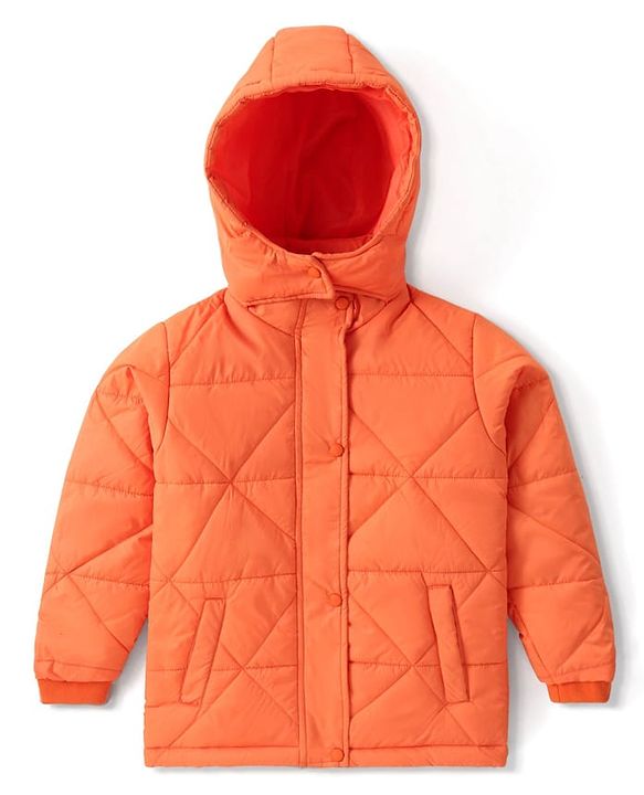 Pine Kids Woven Full Sleeves Front Open Padded Hooded Jacket with Solid Colour - Orange