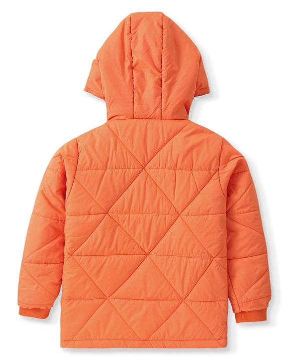 Pine Kids Woven Full Sleeves Front Open Padded Hooded Jacket with Solid Colour - Orange