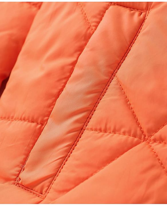 Pine Kids Woven Full Sleeves Front Open Padded Hooded Jacket with Solid Colour - Orange