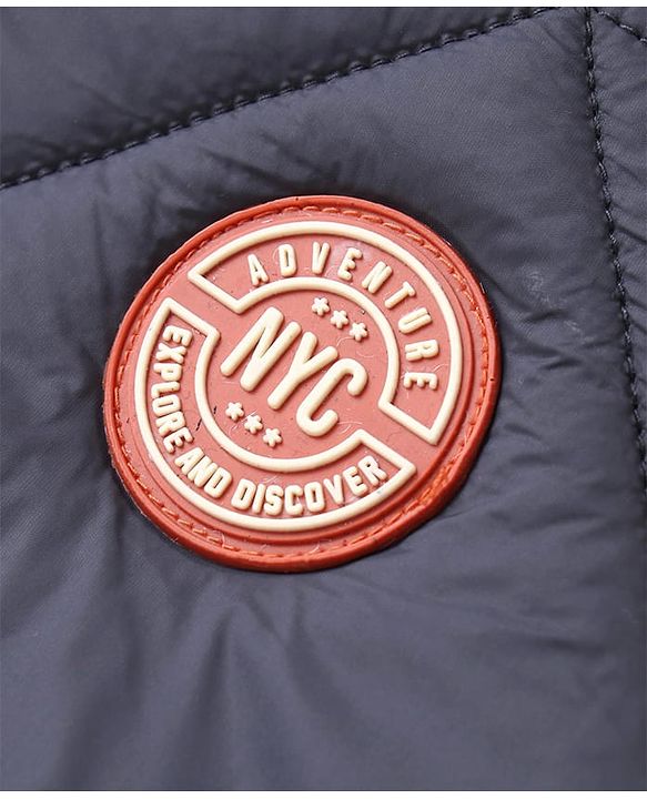 Pine Kids Woven Full Sleeves Front Open Padded Hooded Jacket with Solid Colour & Patch Detailing - Dark Grey