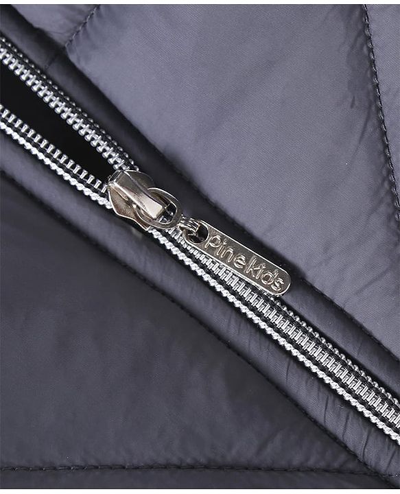 Pine Kids Woven Full Sleeves Front Open Padded Hooded Jacket with Solid Colour & Patch Detailing - Dark Grey