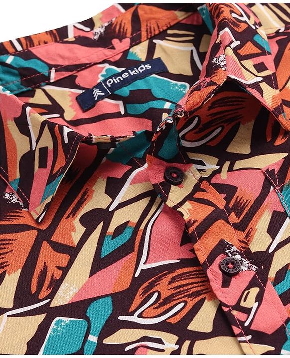 Pine Kids Viscose Woven Half Sleeves Abstract Printed Shirt - Multicolor