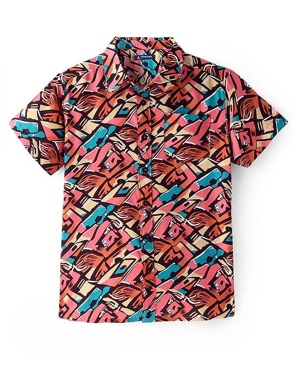 Pine Kids Viscose Woven Half Sleeves Abstract Printed Shirt - Multicolor