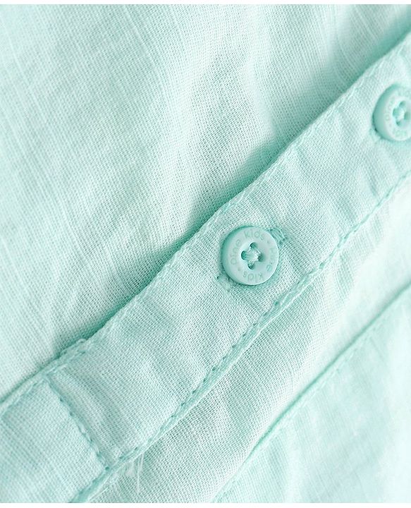 Pine Kids Linen Woven Mandarin Collar Full Sleeves Solid Shirt - Mint