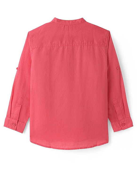 Pine Kids Linen Woven Full Sleeves Solid Shirt - Coral