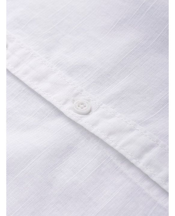 Pine Kids Linen Woven Mandarin Collar Full Sleeves Solid Shirt - White